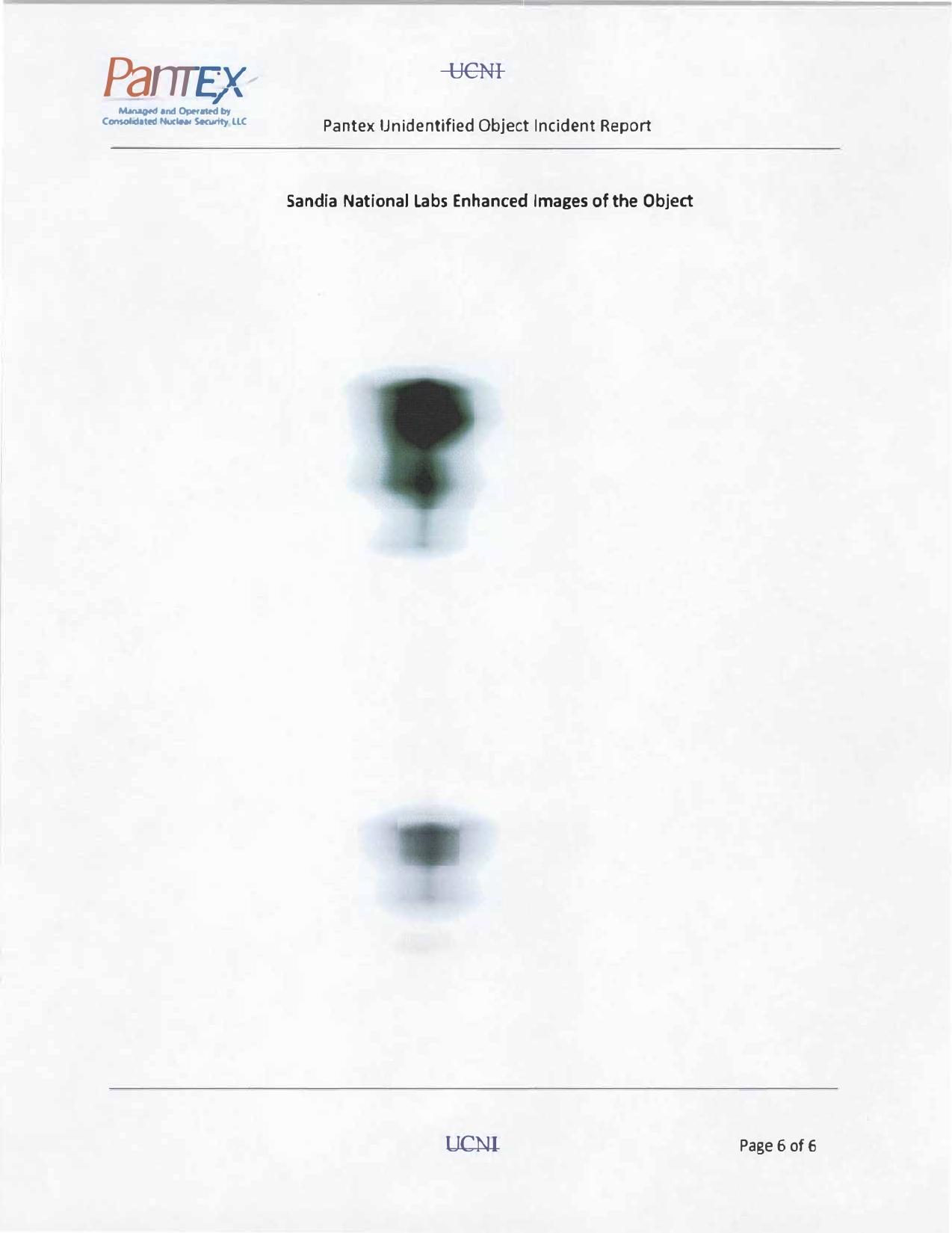Pantex Unidentified Object Incident Report: Radar-Tower Image and Sandia-Enhanced Photographs