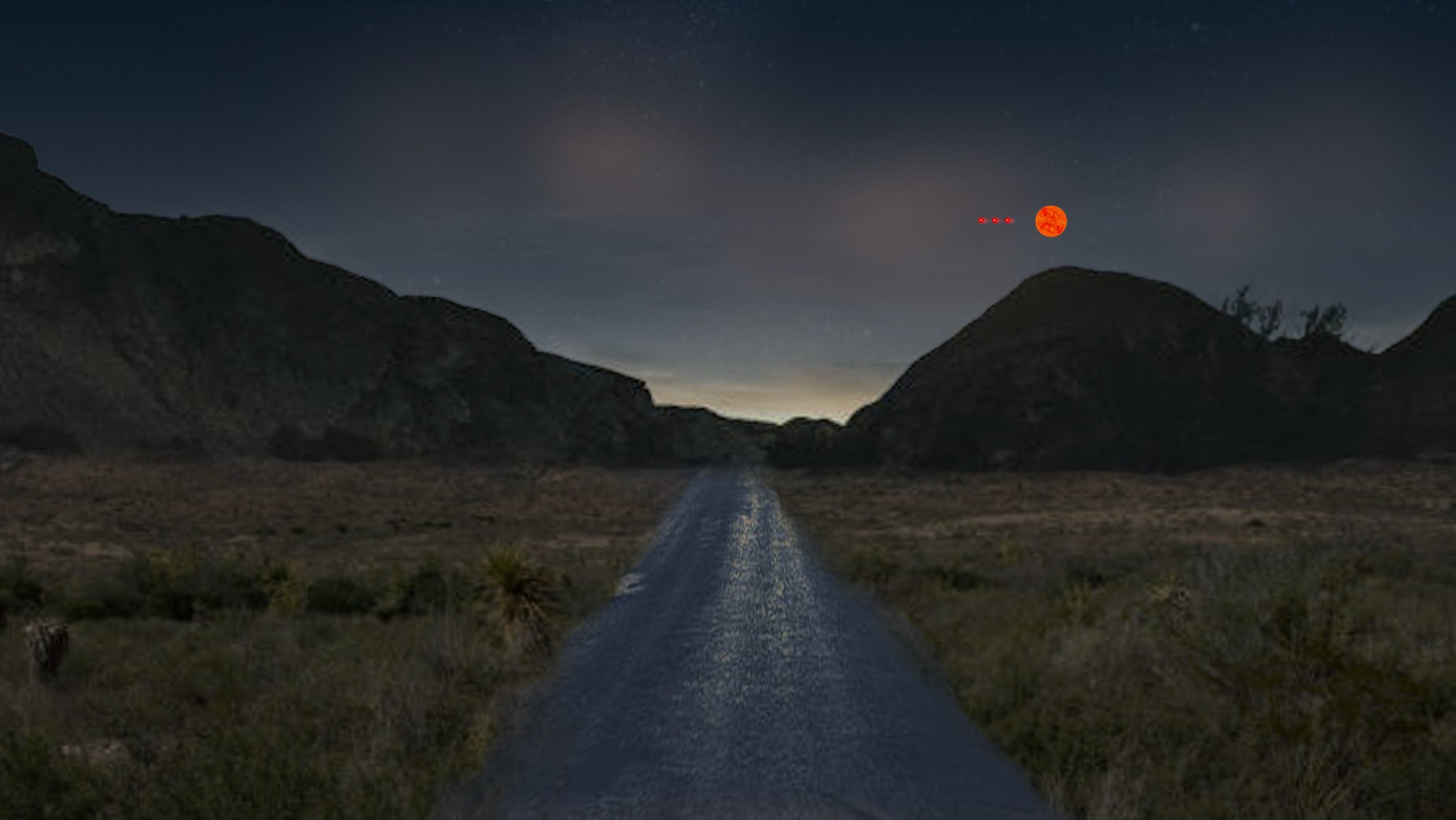 FBI digital rendering — Western United States Event, Narrative Statement 1-1 (Oct 2023): a road at night with an object in the sky.