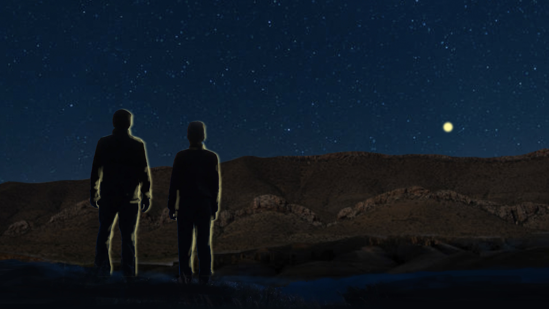 FBI digital rendering — Western United States Event, Narrative Statement 2-1 (Oct 2023): two figures watching an object in the sky.